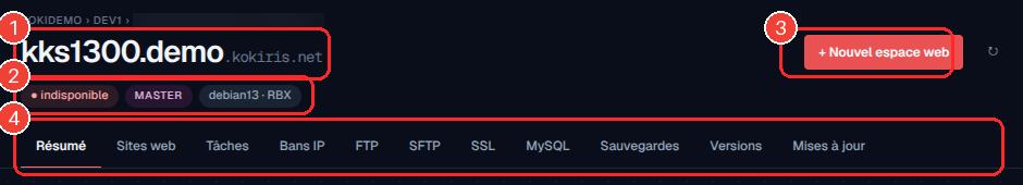 En-tête de la fiche serveur