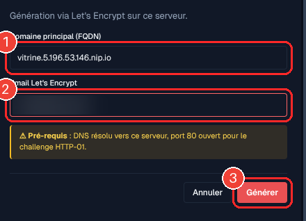 Demande de certificat HTTPS